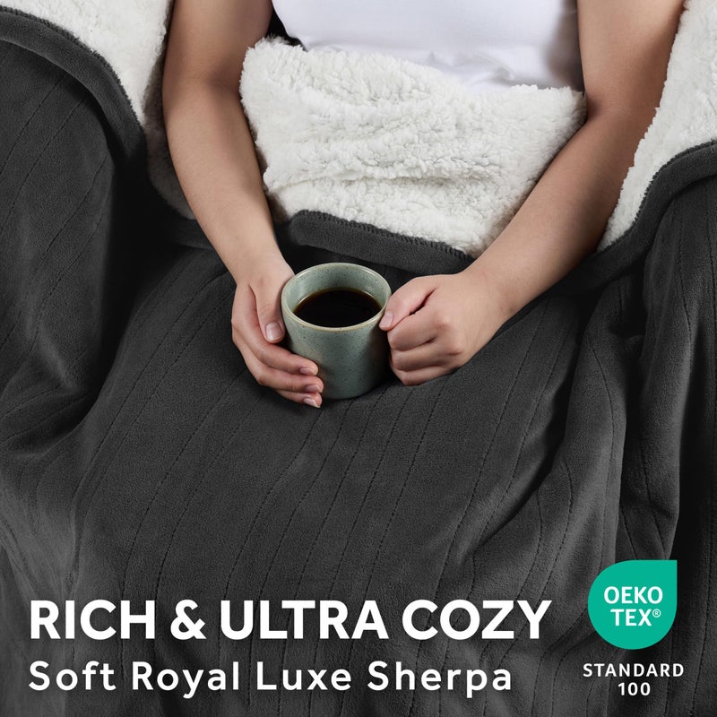Sunbeam Electric Royal Luxe Microplush Reverse Sherpa Heated Blanket, 12 Heat Settings, 12-Hour Selectable Auto Shut-Off, Fast Heating, Warm and Cozy, Night Fog, King, 90" x 100" - Image 4